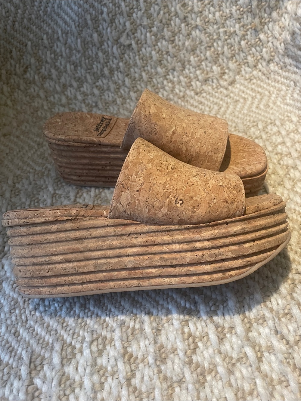 Jeffrey Campbell RARE Cork Platform Slide Sandals - Natural